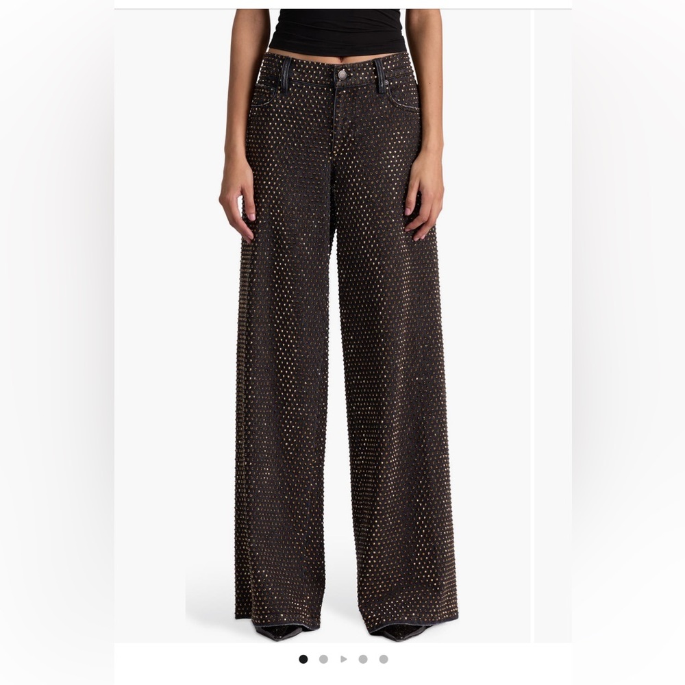 Alice + Olivia Amazing Stud Embellished Black Wide Jeans